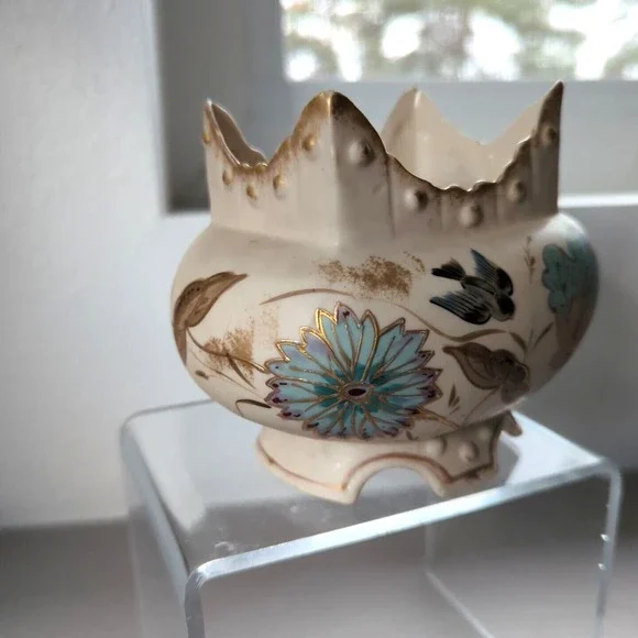 Royal Porcelain‎ Vase Ceramic Antique Hand Painted Floral Bird Gold Gilding Oval